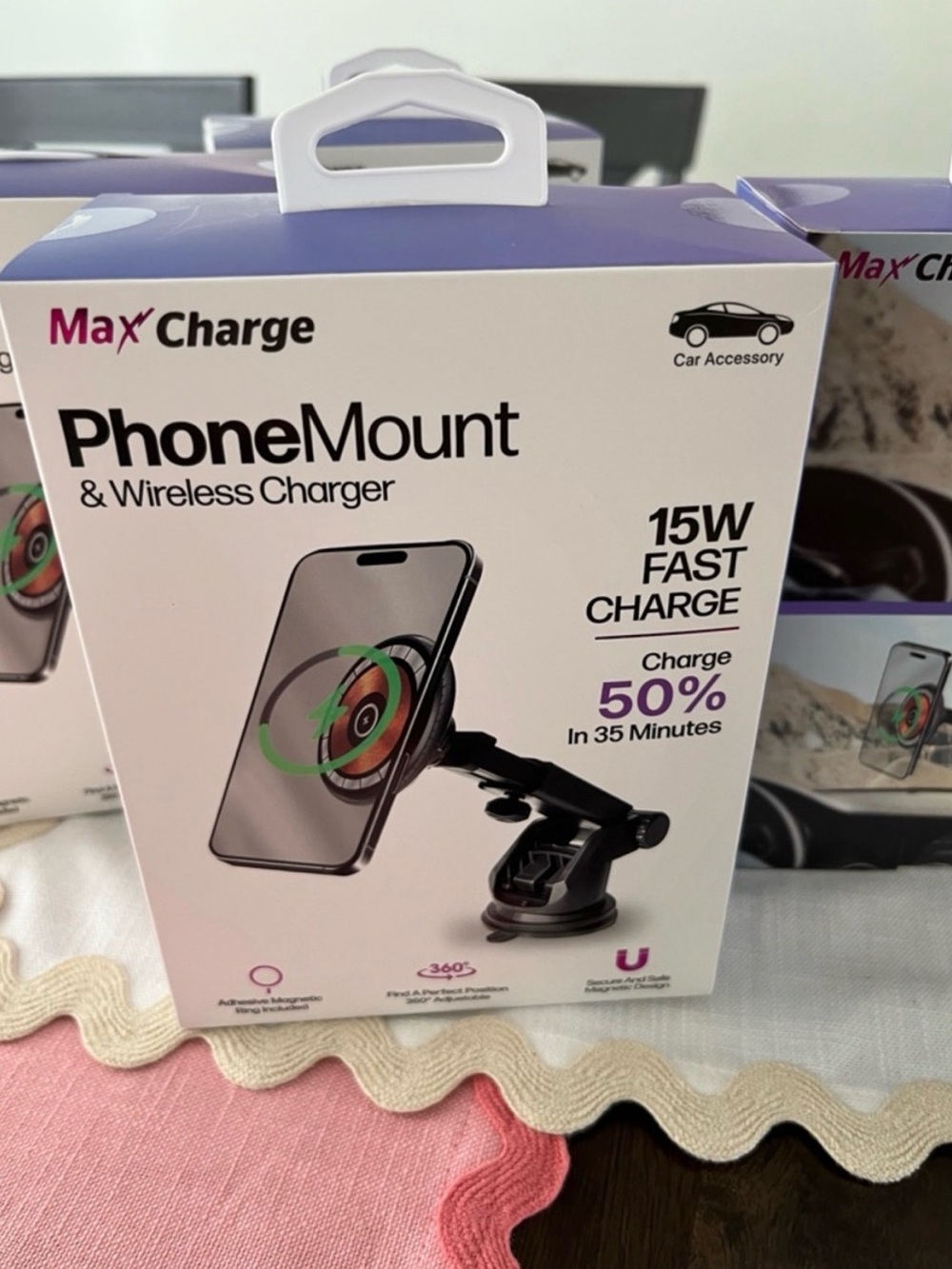 Phone Mount & Wireless Charger - White